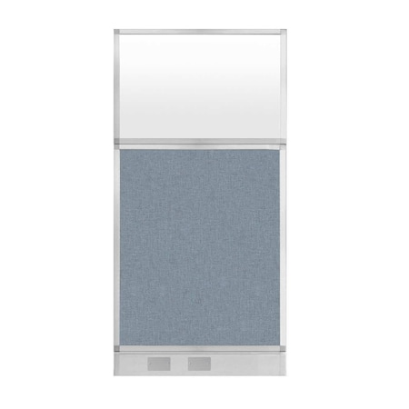 Hush Panel Cubicle Partition 3' X 6' Powder Blue Fabric Frosted Window W/ Cable Channel